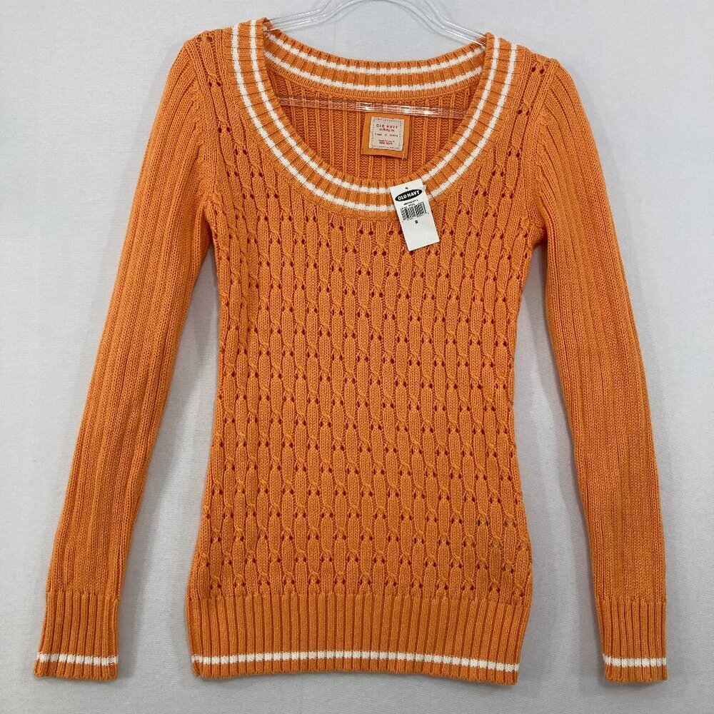 NWT Vintage Old Navy size Small Orange White Fitted Y2K Preppy Sweater Academia